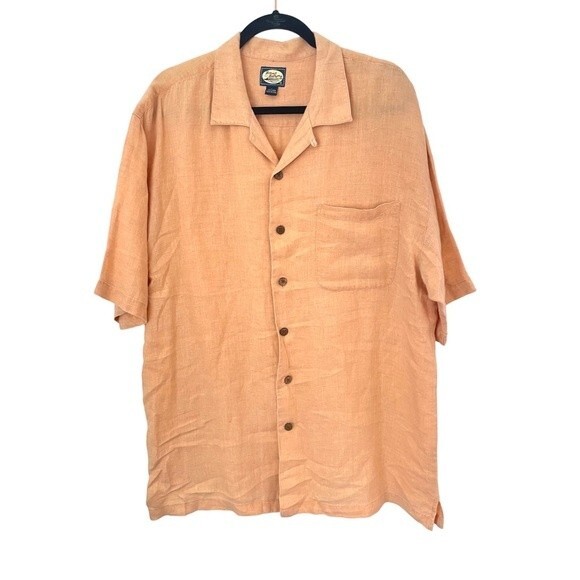 Tommy Bahama shirt men’s orange 100% linen short sleeve button up size large - Picture 1 of 7